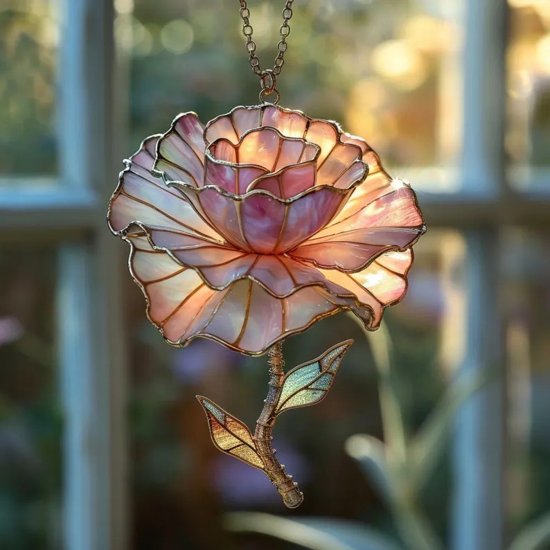 Acrylic Suncatcher Pink Flower Floral