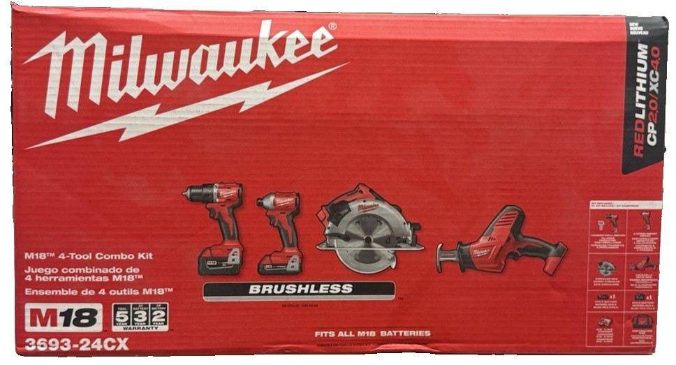 NEW Milwaukee Tool 3693-24Cx M18 4-Tool Combo Kit