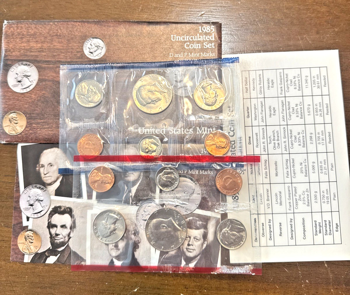 1985 P&D Mint Set Brilliant Uncirculated US with Envelope & COA (10 Coin Set)