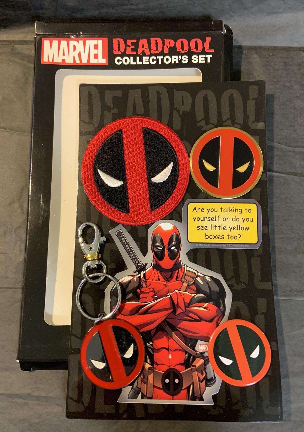 Marvel Deadpool Collectors Set Embroidered Patch Keychain Stickers Button