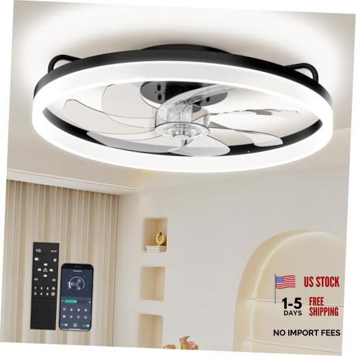 Ceiling Fans with Lights and Remote, 20 Inch Low Profile Ceiling Fan, Black