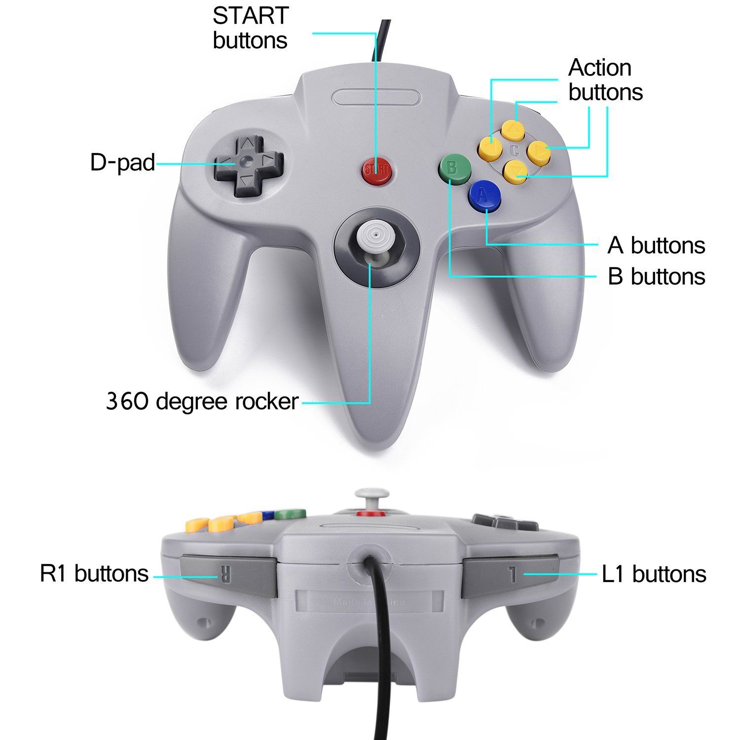 USB N64 SNES Xbox 360 Controller USB GamePad Joypad for Windows PC Raspberry Pi