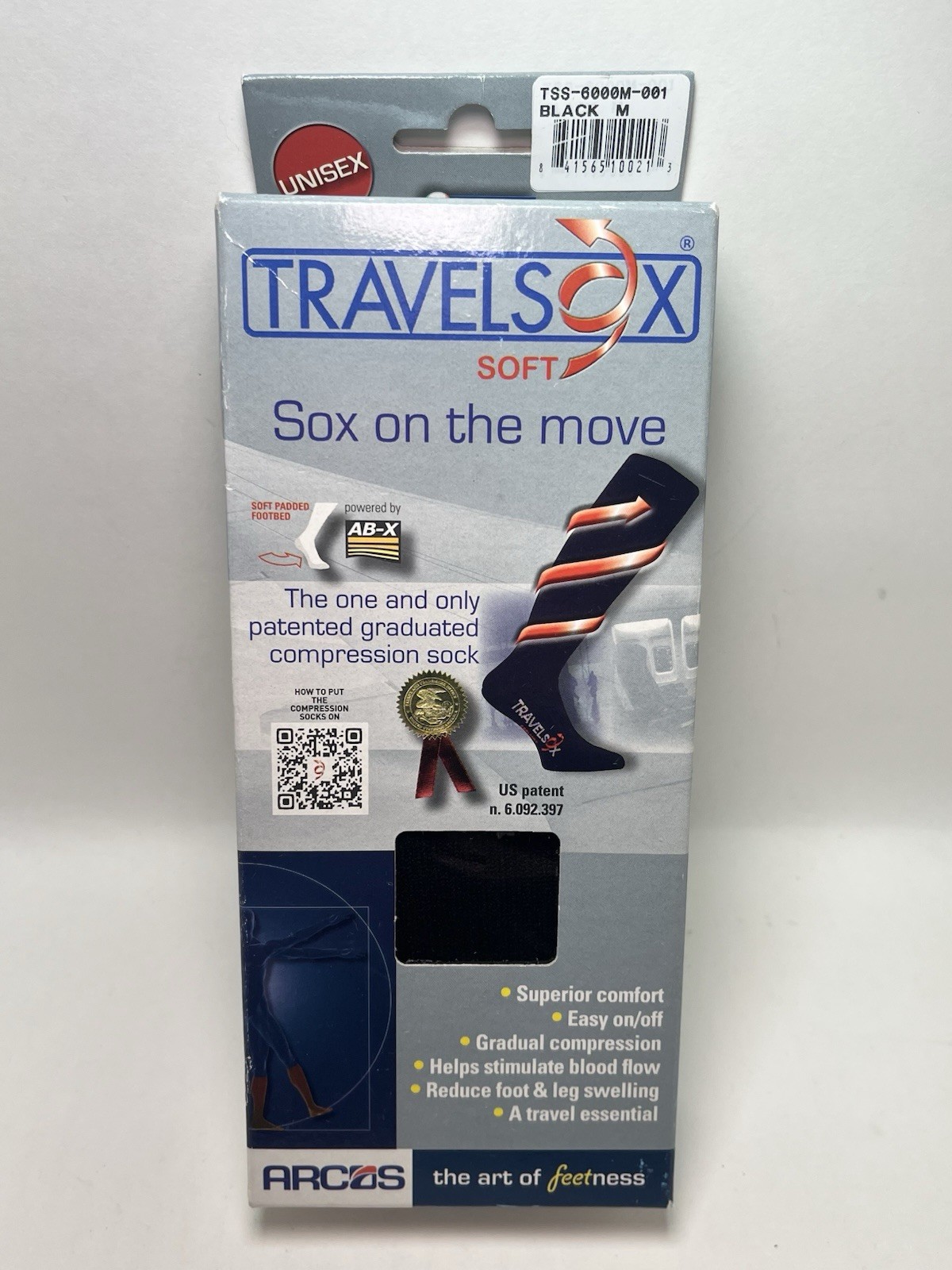 TRAVELSOX Soft Patented Graduated Compression Sock Unisex Black TSS6000 Size M