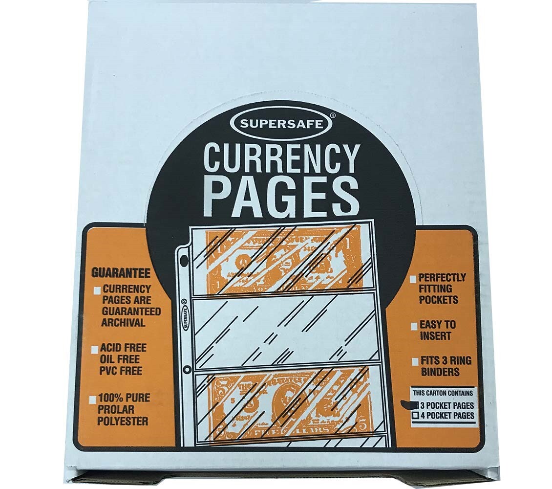 Large Currency 3 Pocket Clear Polyester 100 Pages Banknotes Supersafe Best Sheet
