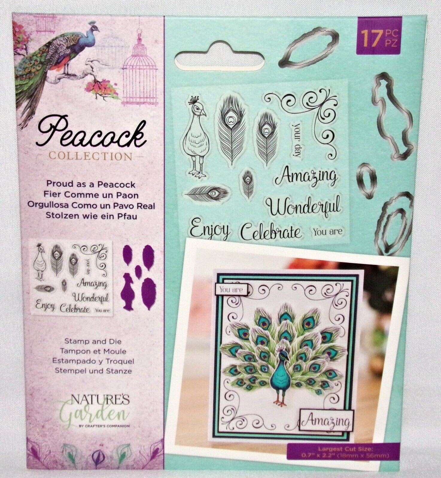 Crafters Companion Proud as a Peacock Dies & Clear Stamps Peacock Collection