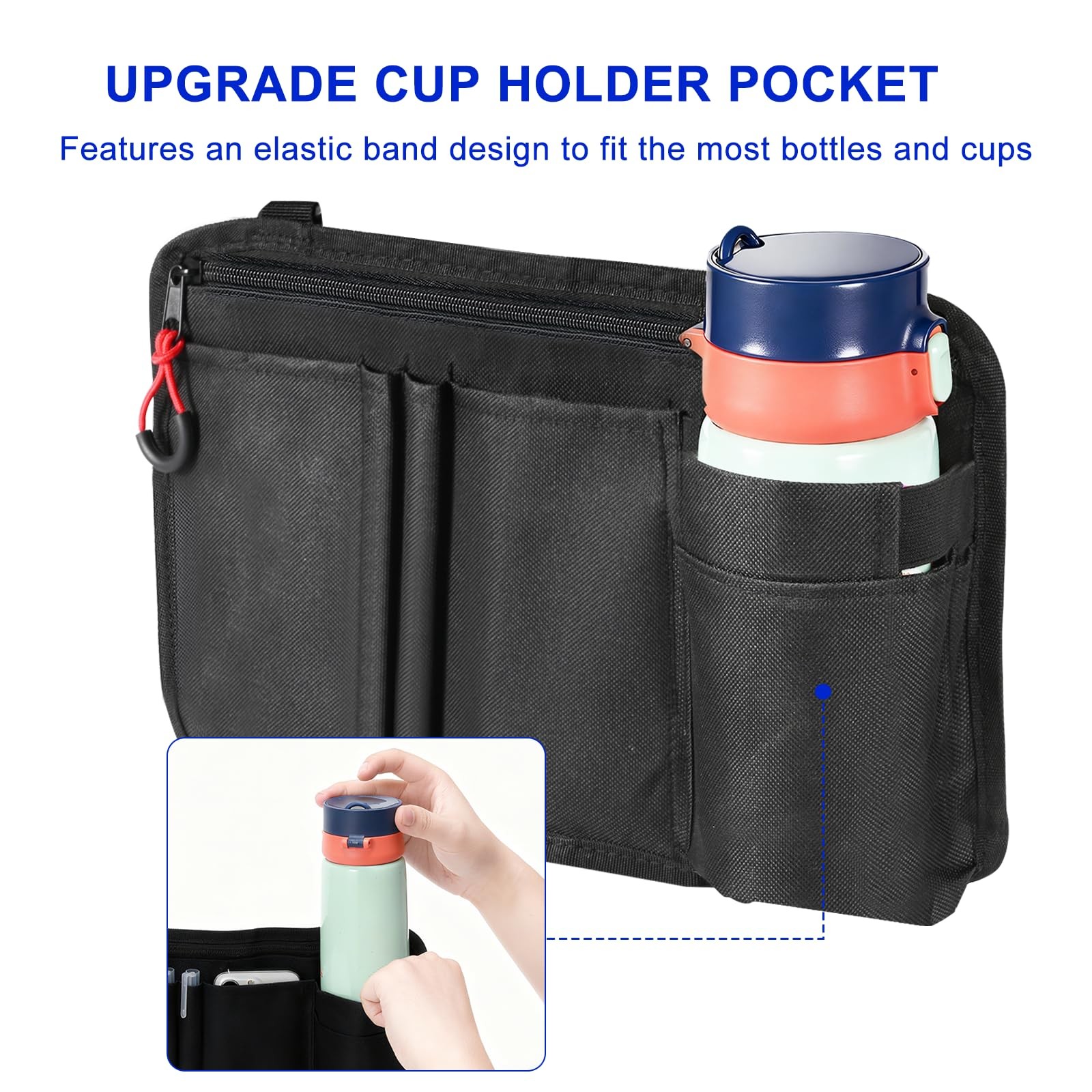 Cejiuga Wheelchair Side Bag with Cup Holder, Premium medium, Black