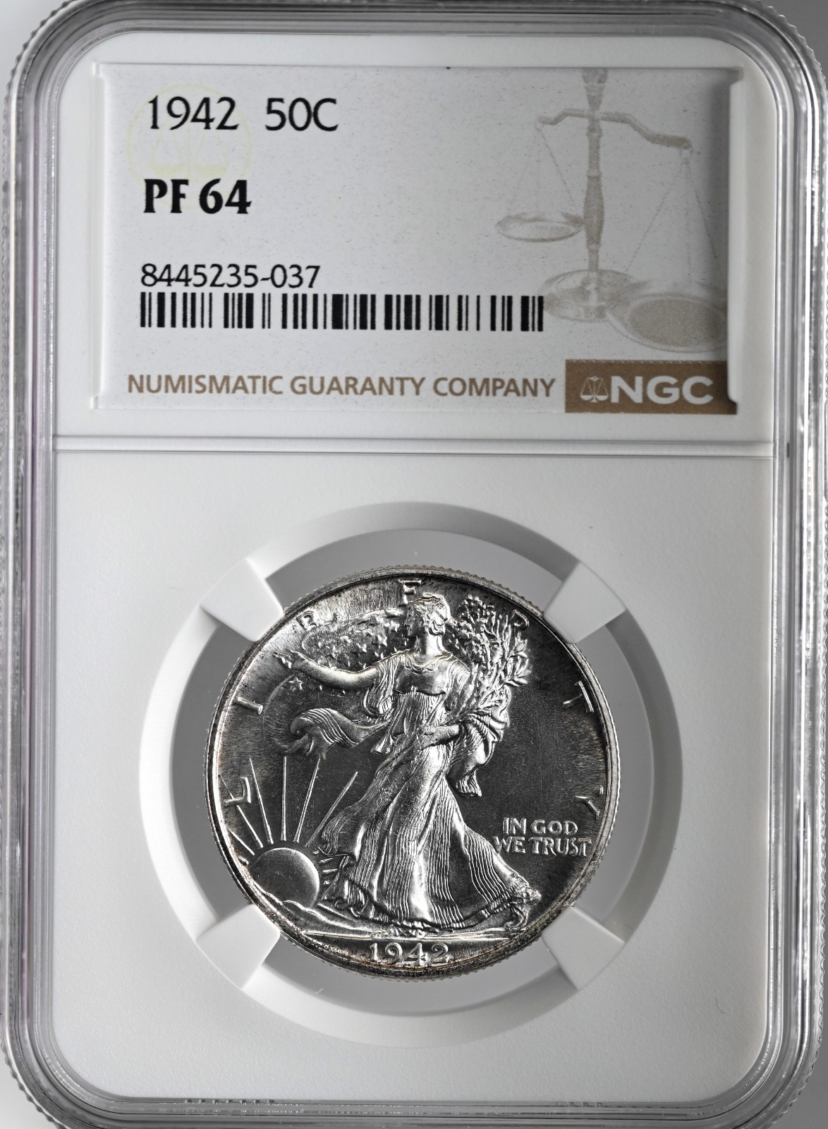 1942  50C  PROOF WALKING LIBERTY SILVER HALF DOLLAR  NGC PF64  #8445235-037