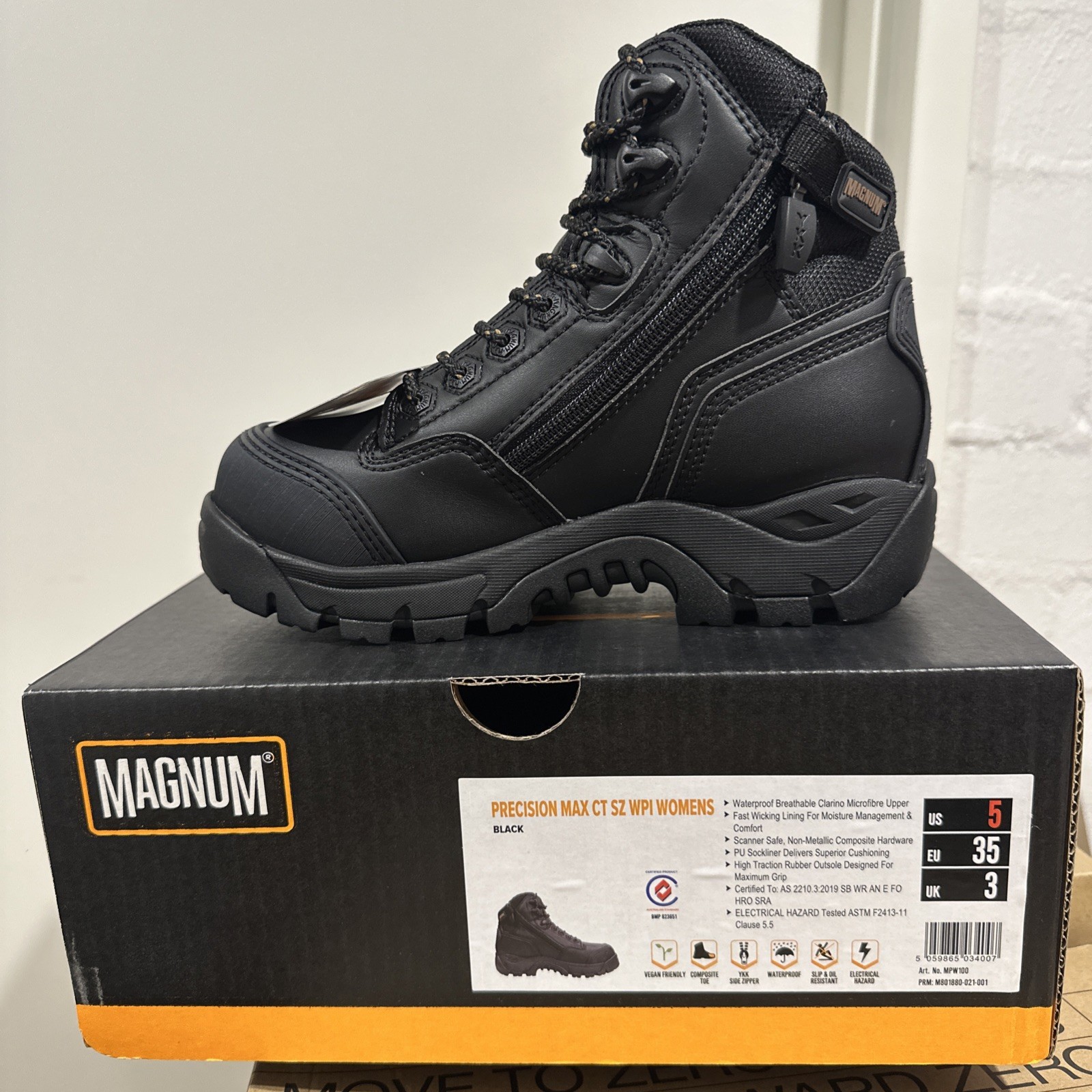 US 5 / EU35 - MAGNUM Precision Max SZ CT WPI Workboot (BLACK)