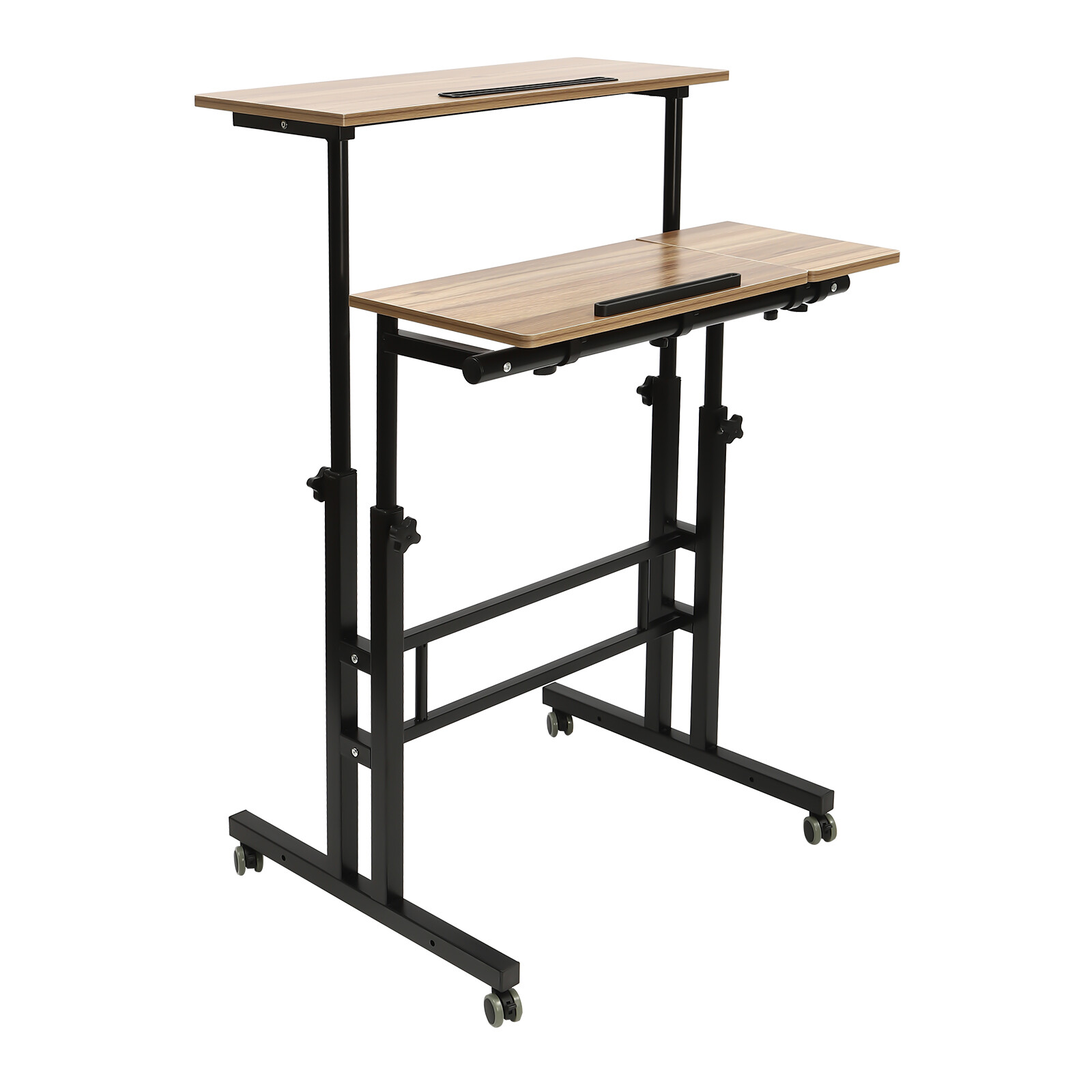 Iron-Brown Adjustable 8.5-49.5in High Rolling Laptop Cart Sit Desk W/ 4 Wheels