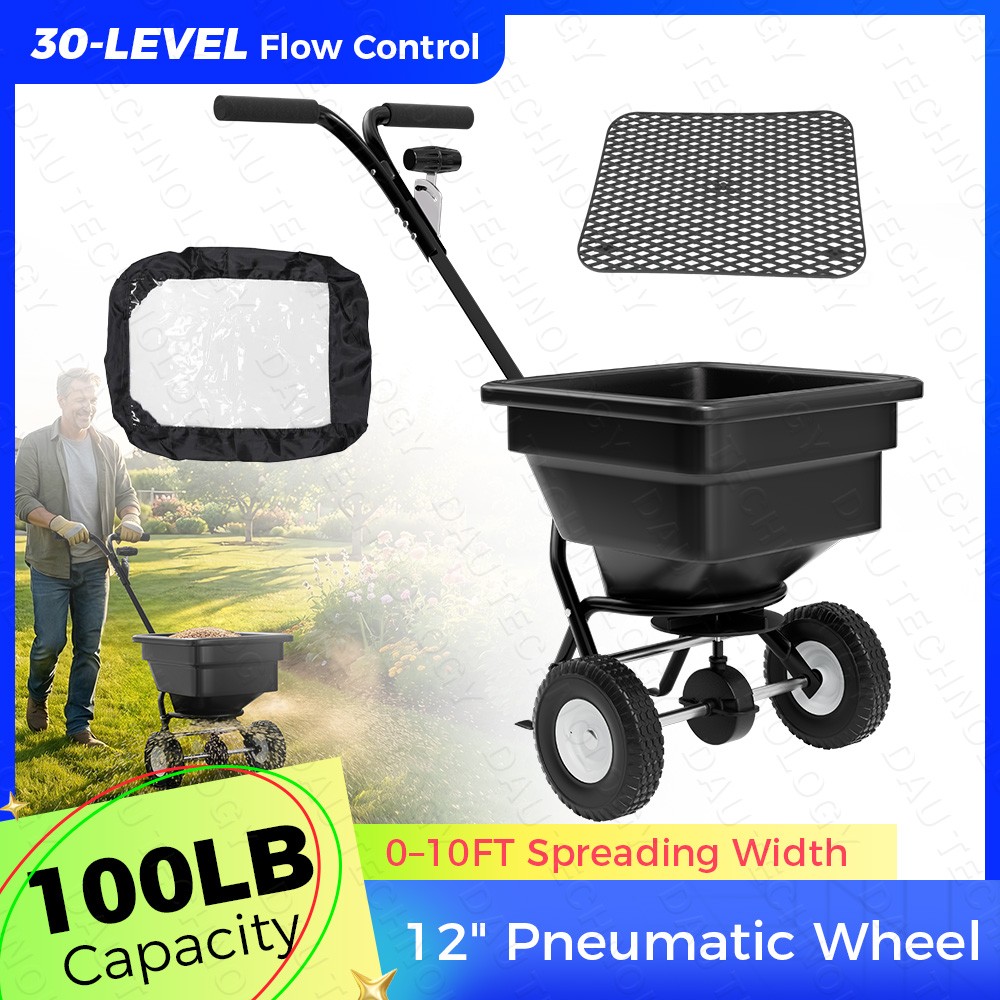100 LB Walk-Behind Broadcast Fertilizer Spreader Seeder w/12.5" Pneumatic Wheels