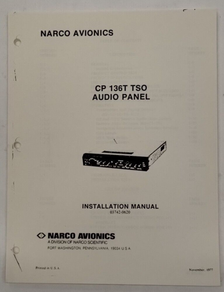 Narco CP 136T TSO Audio Panel Installation Manual-Copy