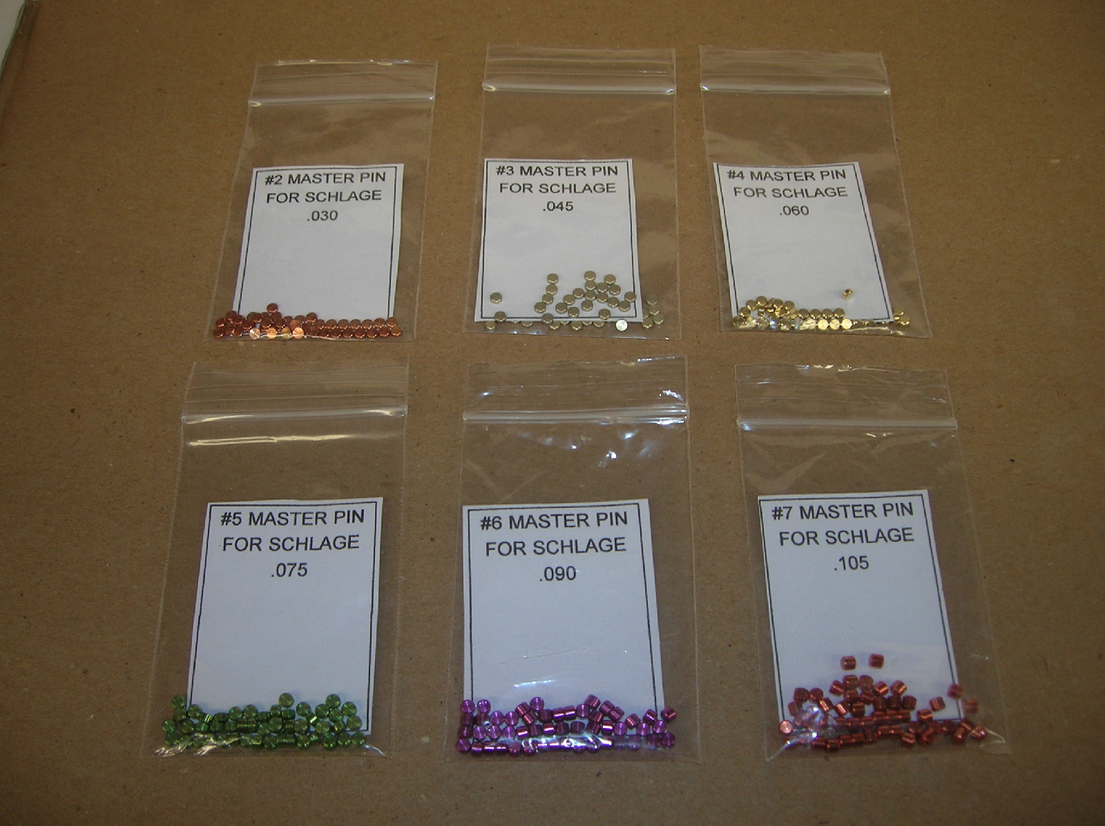 Master Pin Refill Packs for Schlage Lock Rekey Kit. Contains 50 pins each size