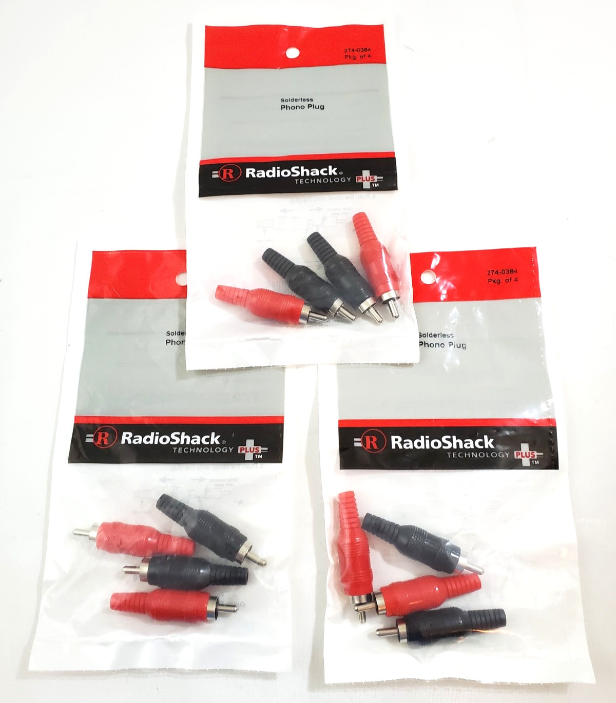 Lot of 3 Radio shack 274-0384 Packs of Solderless Phono Plugs Snap-In Housing