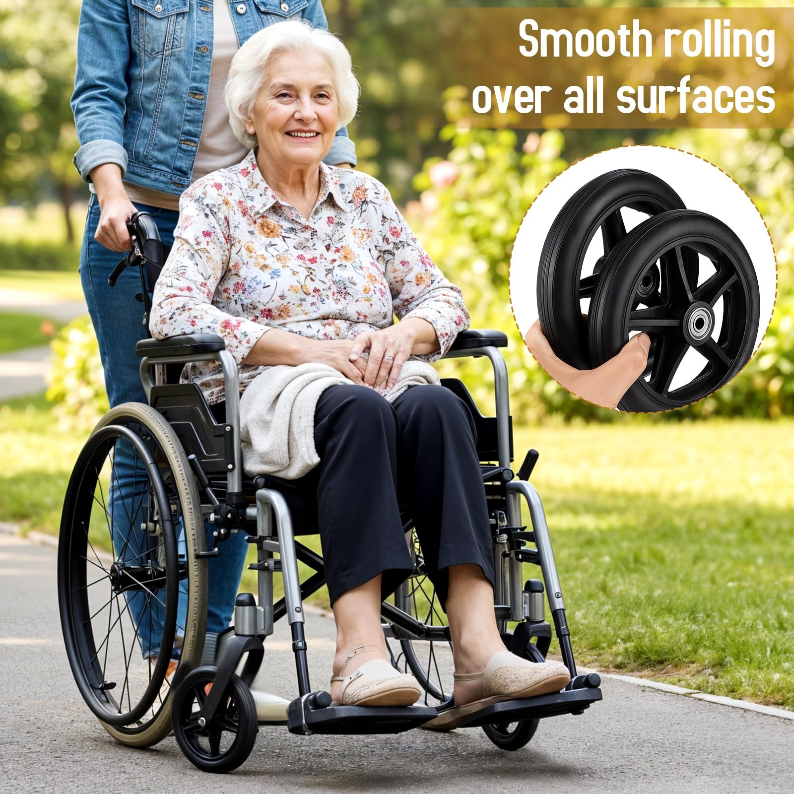 LIQWEI 4 Pack Rubber Wheel Replacement, 6 Inch Solid Wheelchair 6 Inch, Black