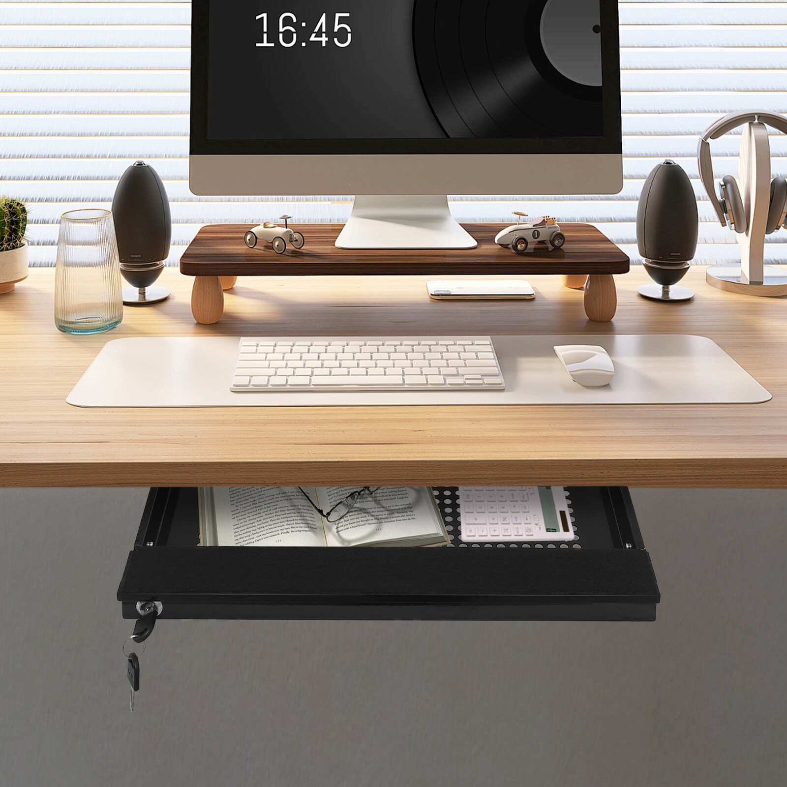 Black Under-Desk Drawer Storage Organizer for Standing Desks Pull-out Drawer