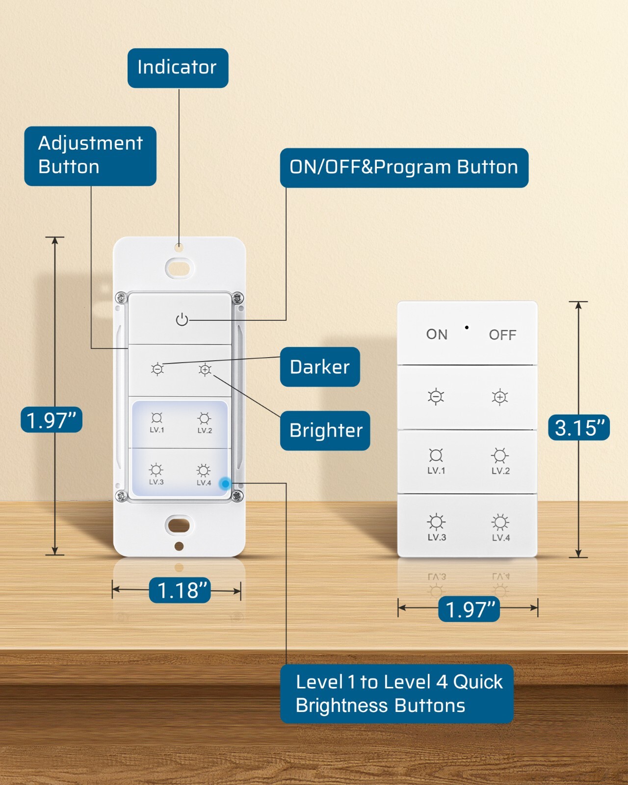 DEWENWILS Wireless Dimmer Switch, Adjustable Brightness Button Need Neutral Wire