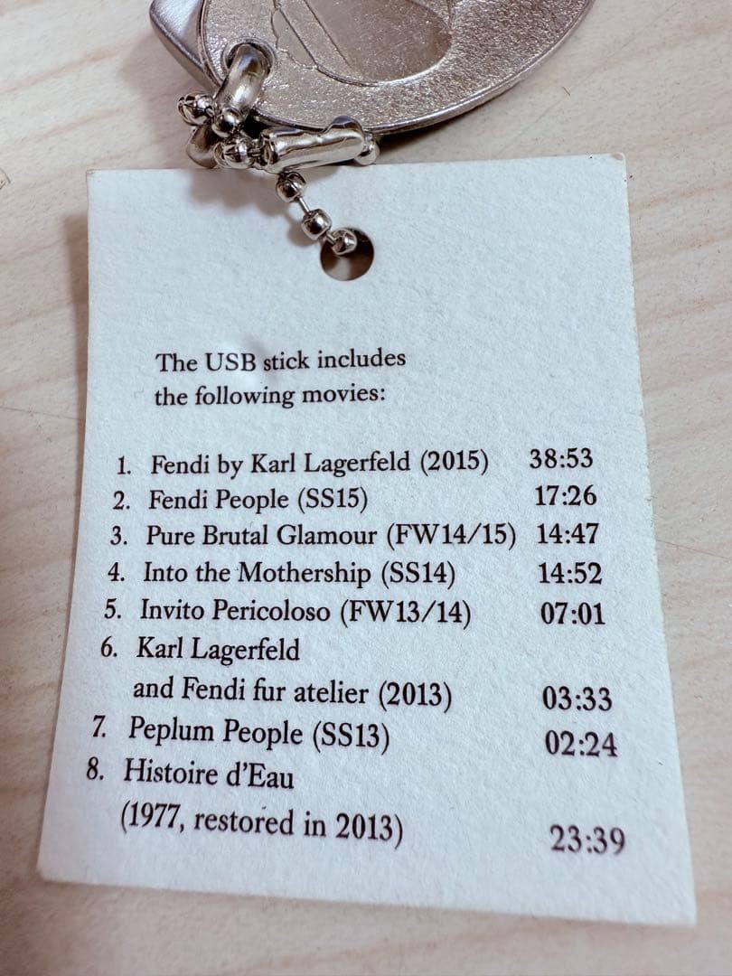 Fendi USB Flash Drive Keychain 3.74GB Silver Karl Lagerfeld Auth