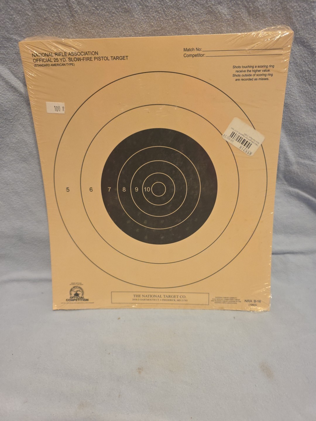 B-16 targets - 25 Yard Slow Fire Pistol Target (100 per packge) Tagboard - black