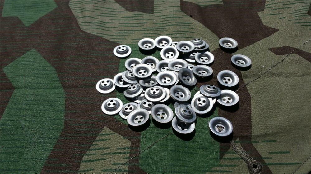 50 German WW1 WWII 3 hole STEEL DISH BUTTONS zeltbahn zelt tent back pack