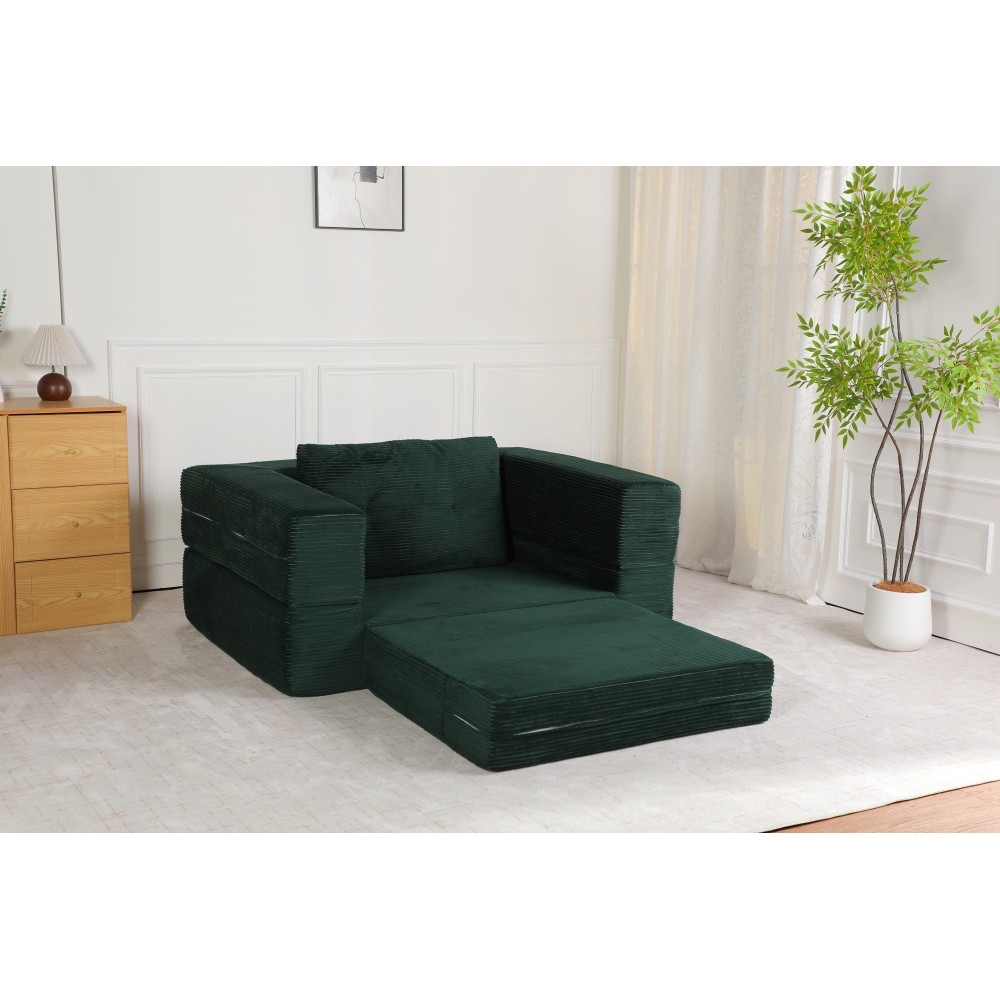 Corduroy Floor Sofa Bed w/ Pillow for Adults & Pets, Dark Green