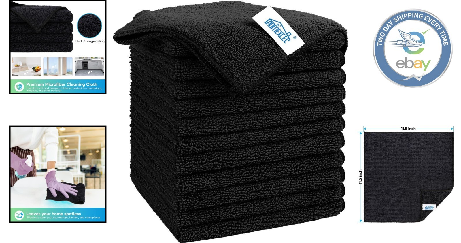 Highly Absorbent Microfiber Towels - 12 Pack, 11.5" x 11.5" - Reusable & Durable