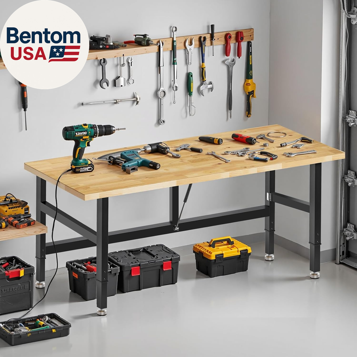 60” Folding Workbench, 2000 LBS Capacity Heavy Duty Workbench, Height Adjustable