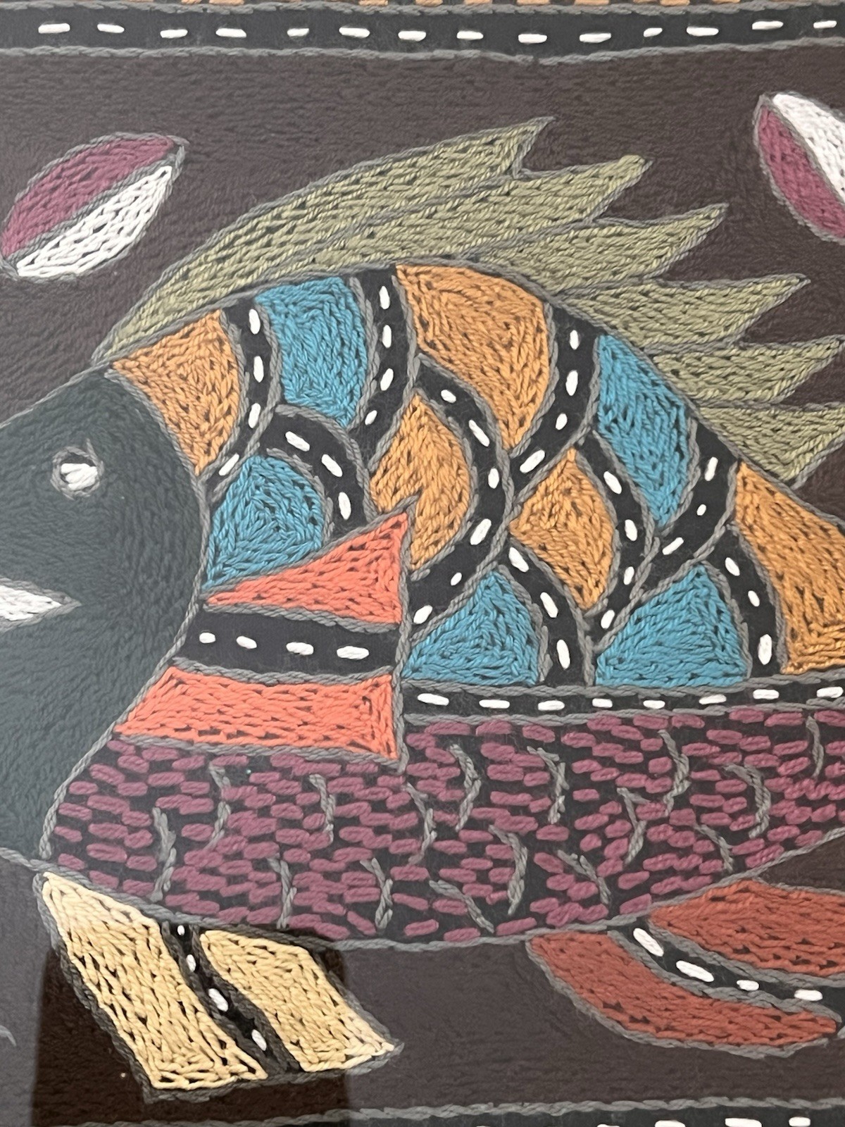 African Hand Embroider Fish Placemat Inside The Shadow Sealed Box By Kaross