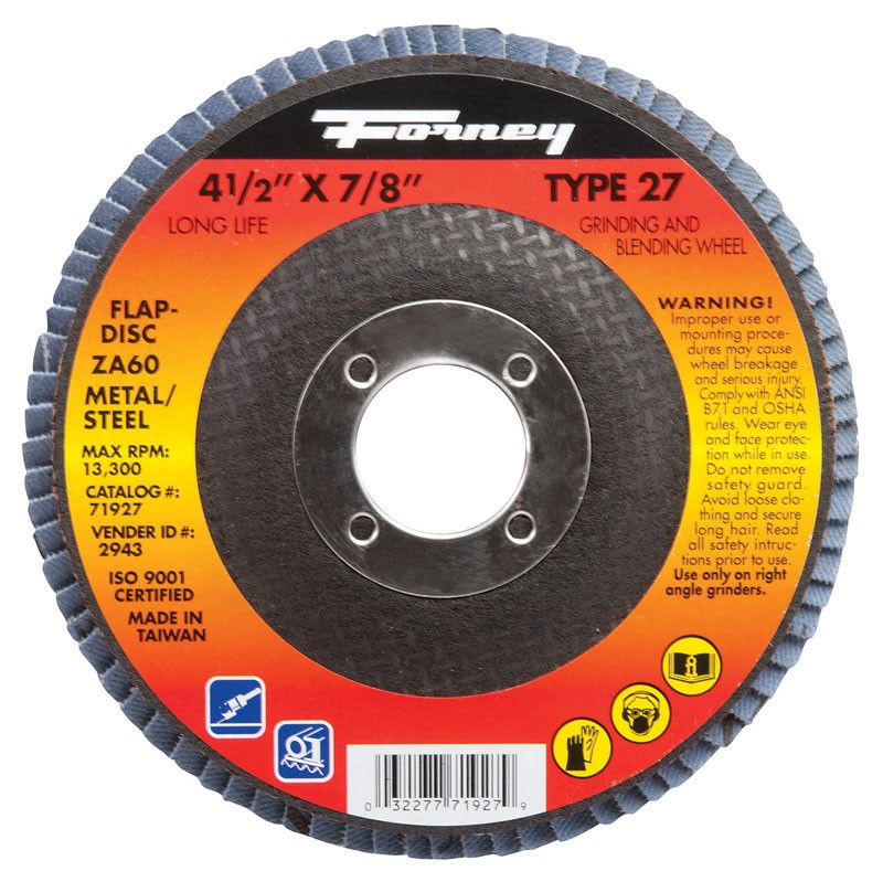 Forney 71927 Zirconia Aluminum 60-Grit 13,300 rpm Blue Flap Disc 4-1/2 Dia. in.