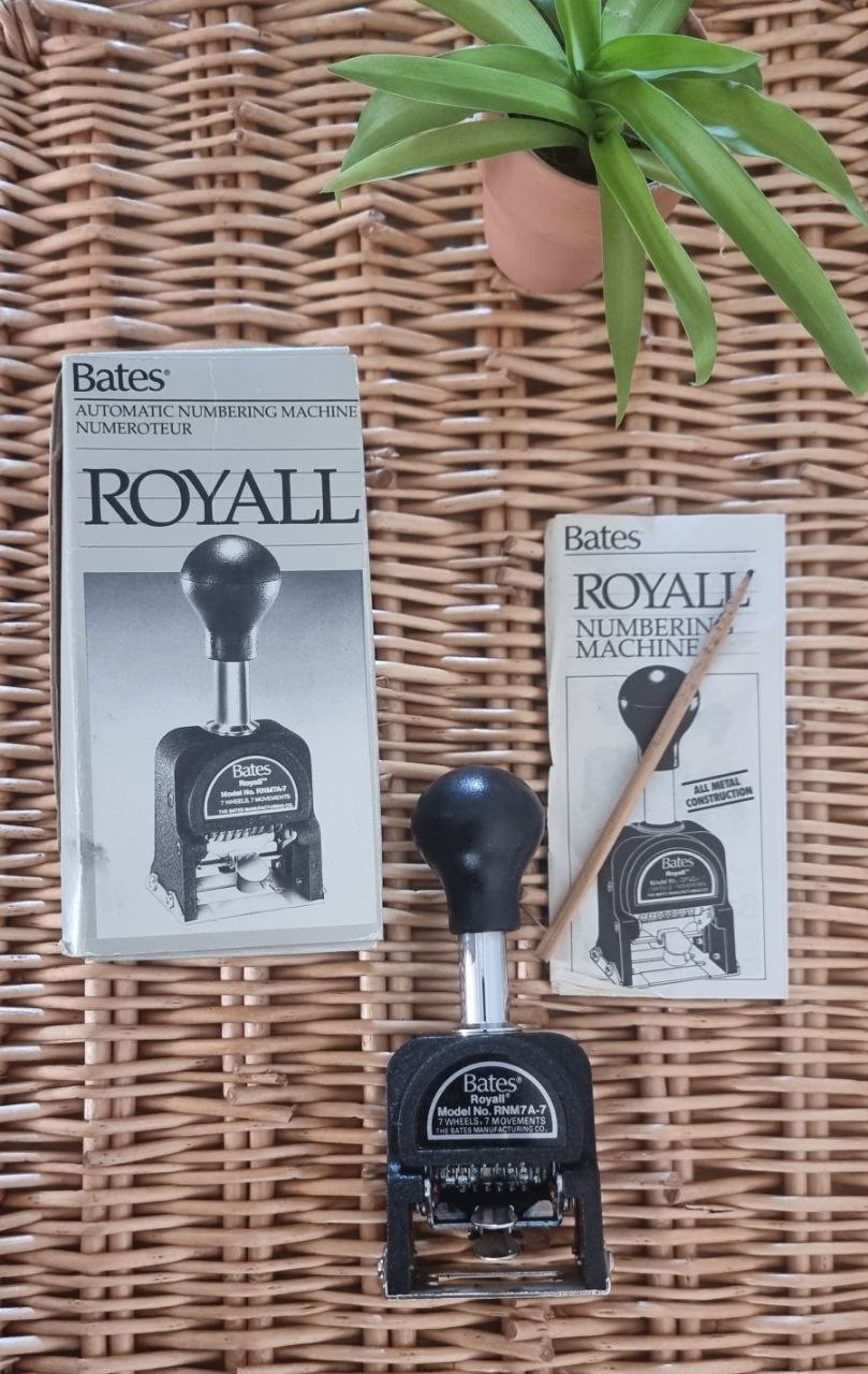 Bates Royall Automatic Numbering Machine RNM 6-7 In Box With Maunual