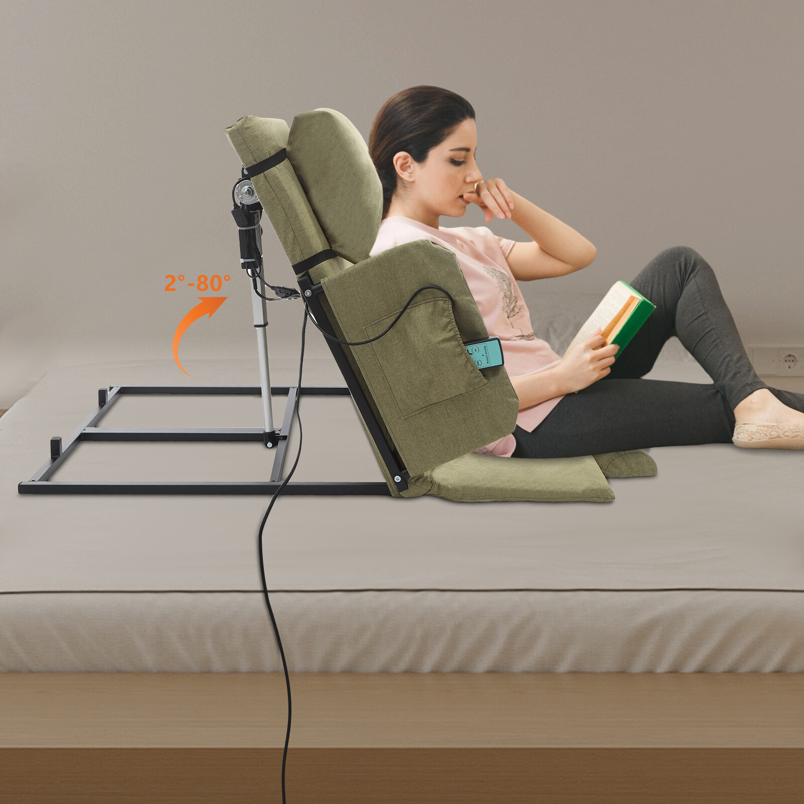2-80° Electric Lifting Adjustable Bed Back Rest Electric Auxiliary Backrest