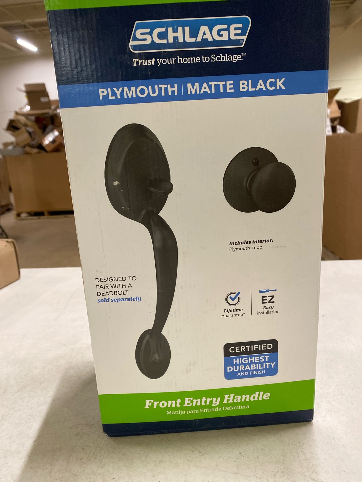 Schlage FE285 G PLY 622 Plymouth Matte Black Handleset & Knob