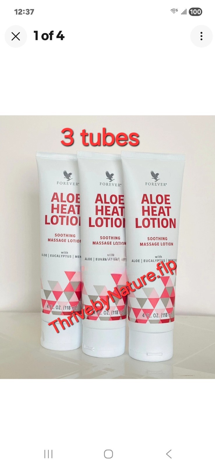 Lot of 3 Forever Living Aloe Heat Massage Lotion 4oz/ea.Improved formula.