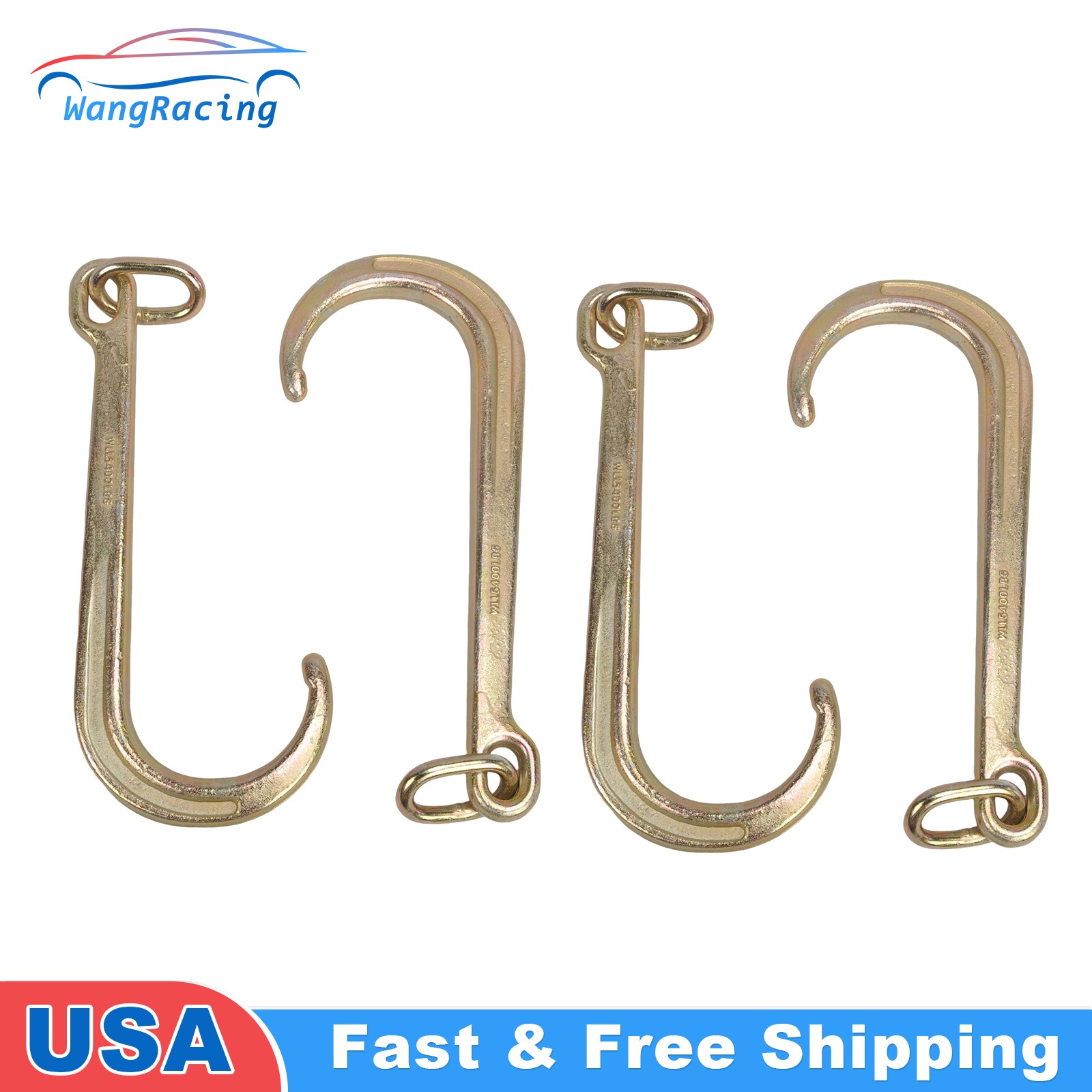 4PCS Heavy Duty 15" J Hook Grade G70 Tow Axle Strap Wrecker Roll Back Clevis