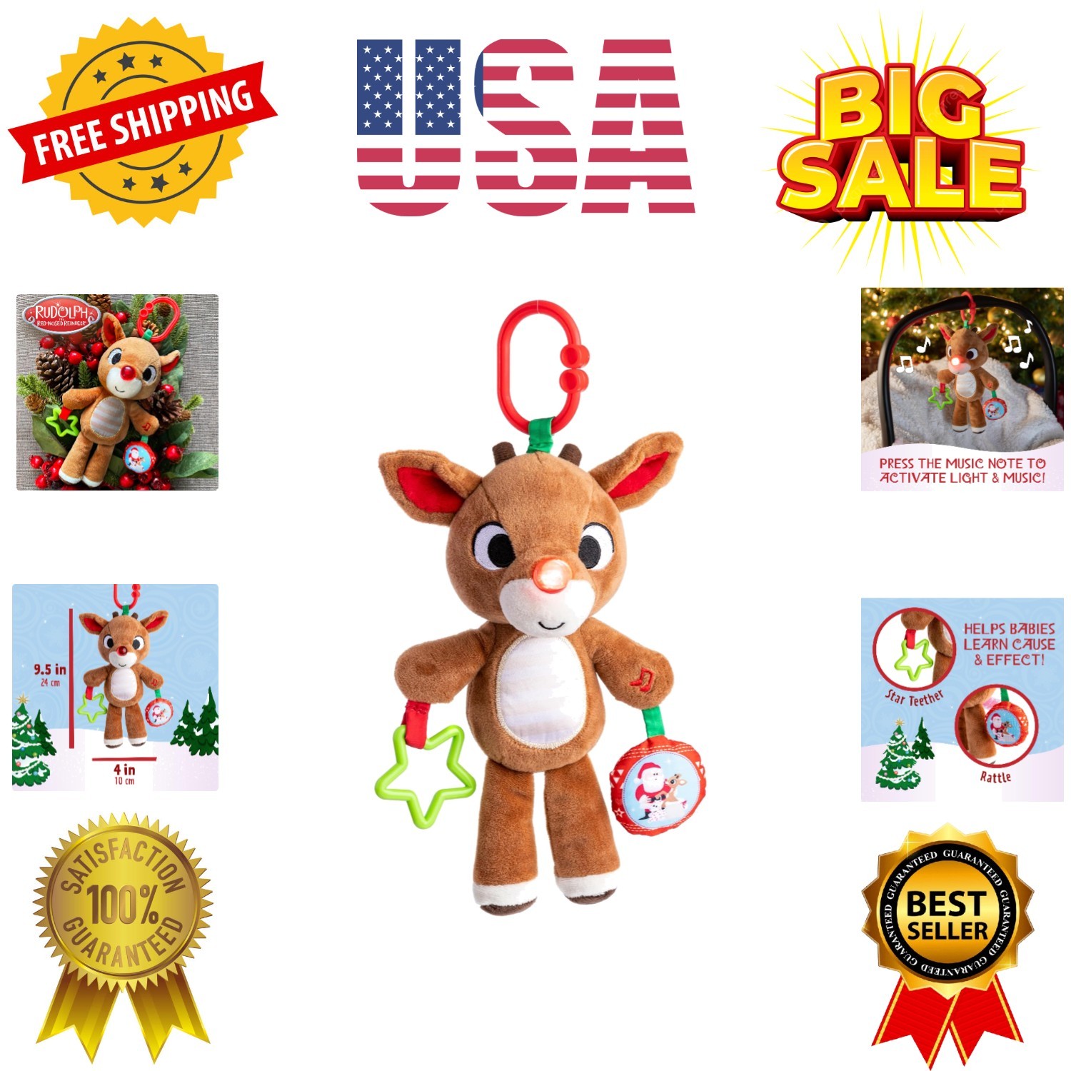 Rudolph The Red-Nosed Reindeer On The Go Teether Developmental Activity Toy, ...