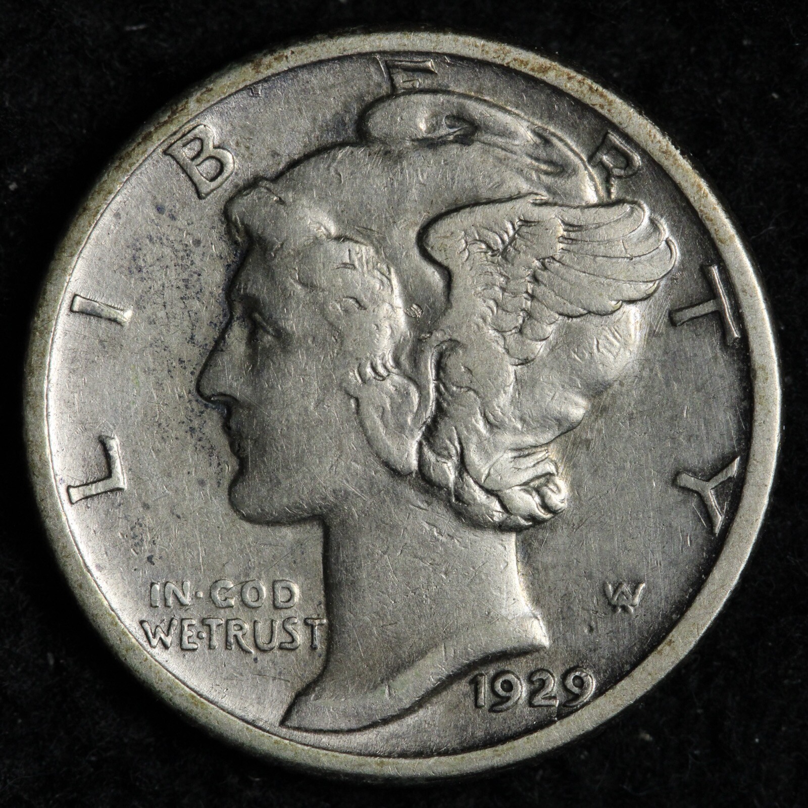 1929-S Mercury Silver Dime AU E194 WRF