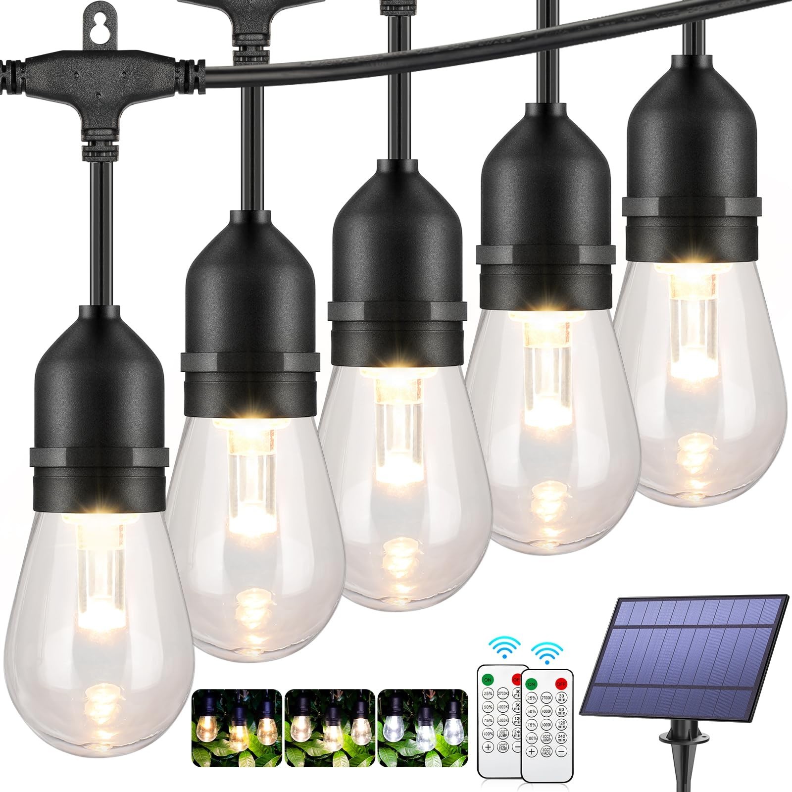 Mlambert 3-Color in 1 Solar String Lights Outdoor Waterproof Dimmable, 48ft R...