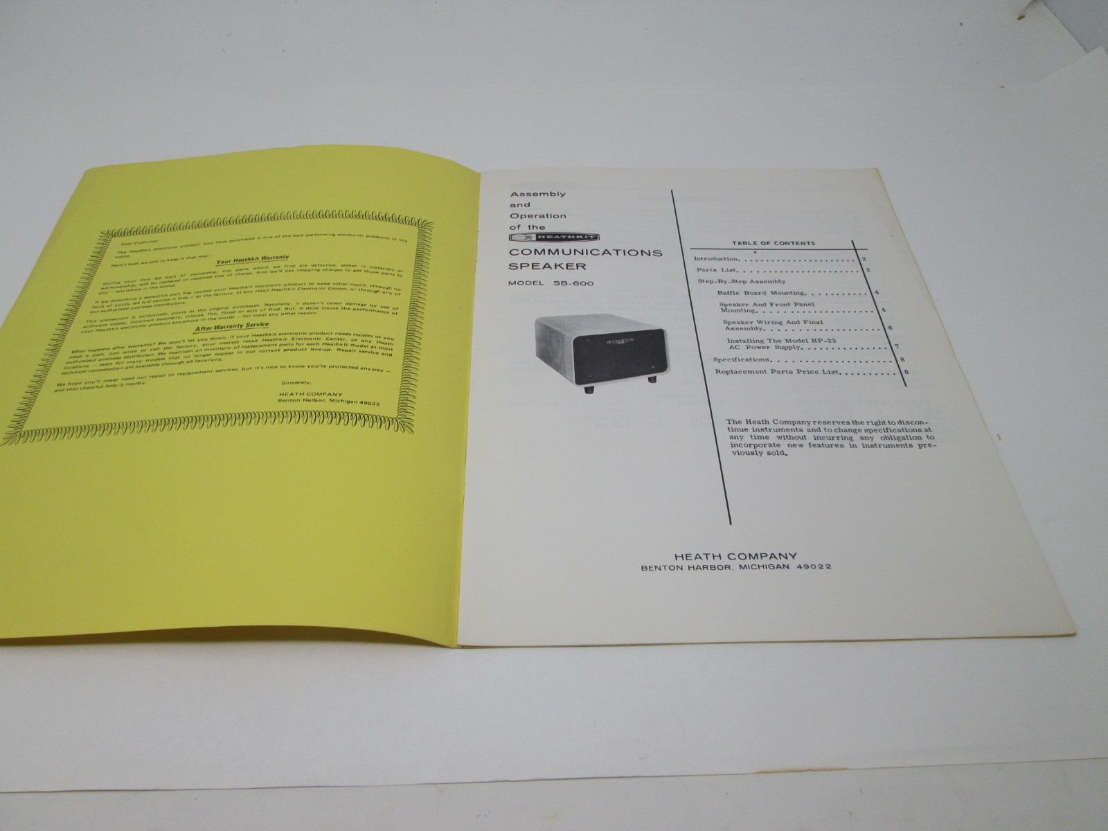 Heathkit Manual Communications Speaker SB-600