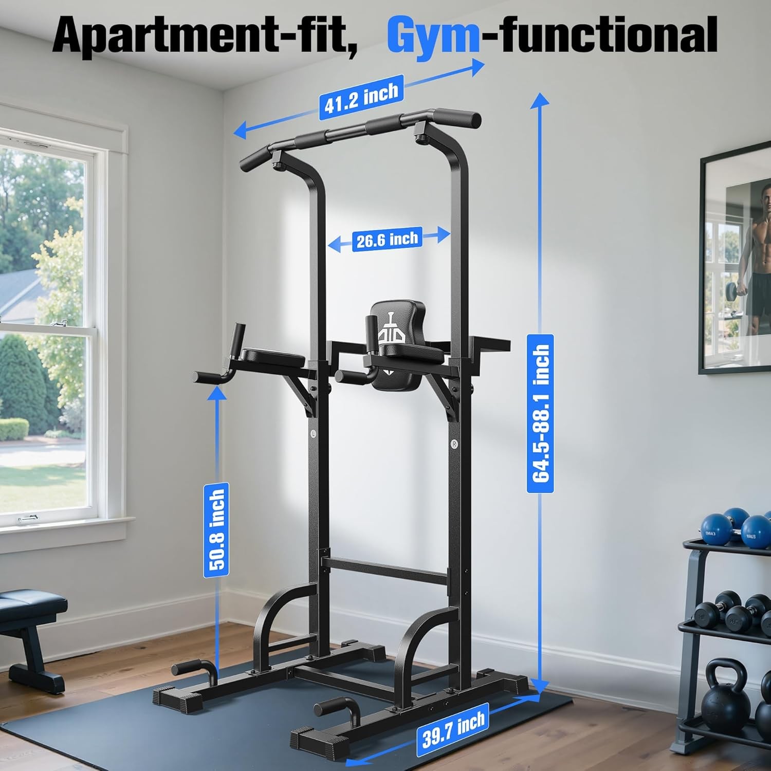 Pull-up/parallel bar machine, 450 lbs stable weight capacity.