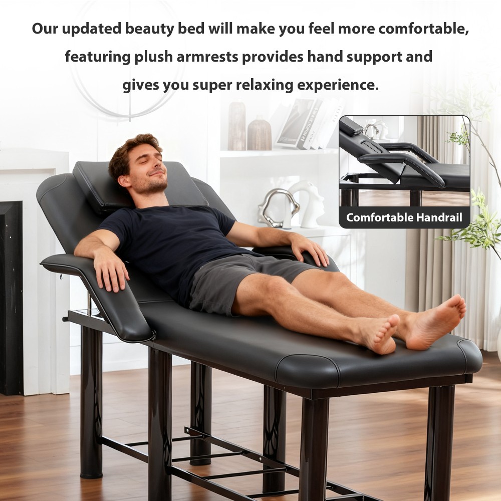 Massage Table Bed Spa Bed with Removable Headrest & Breast Cushions, Armrests