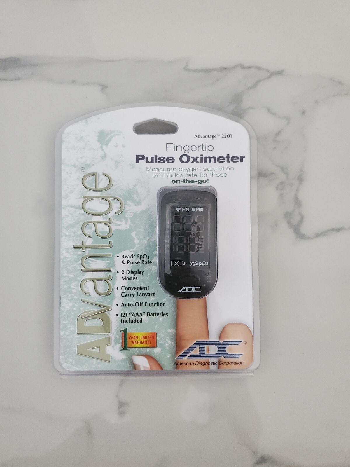 ADC Advantage 2200 Fingertip Pulse Oximeter Carry-Lanyard 2-Display Modes NEW