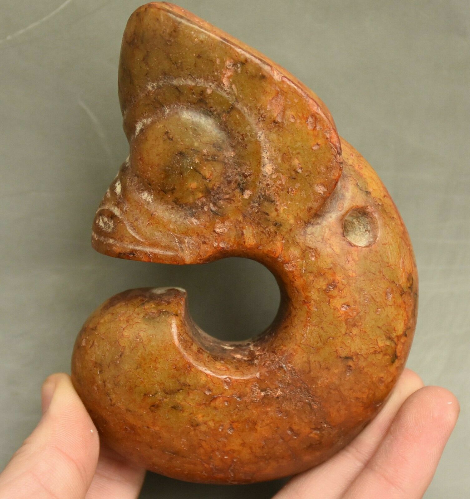 11CM Hongshan Culture Old Jade Carving Yu Pig Dragon Loong Hook Gou Statue