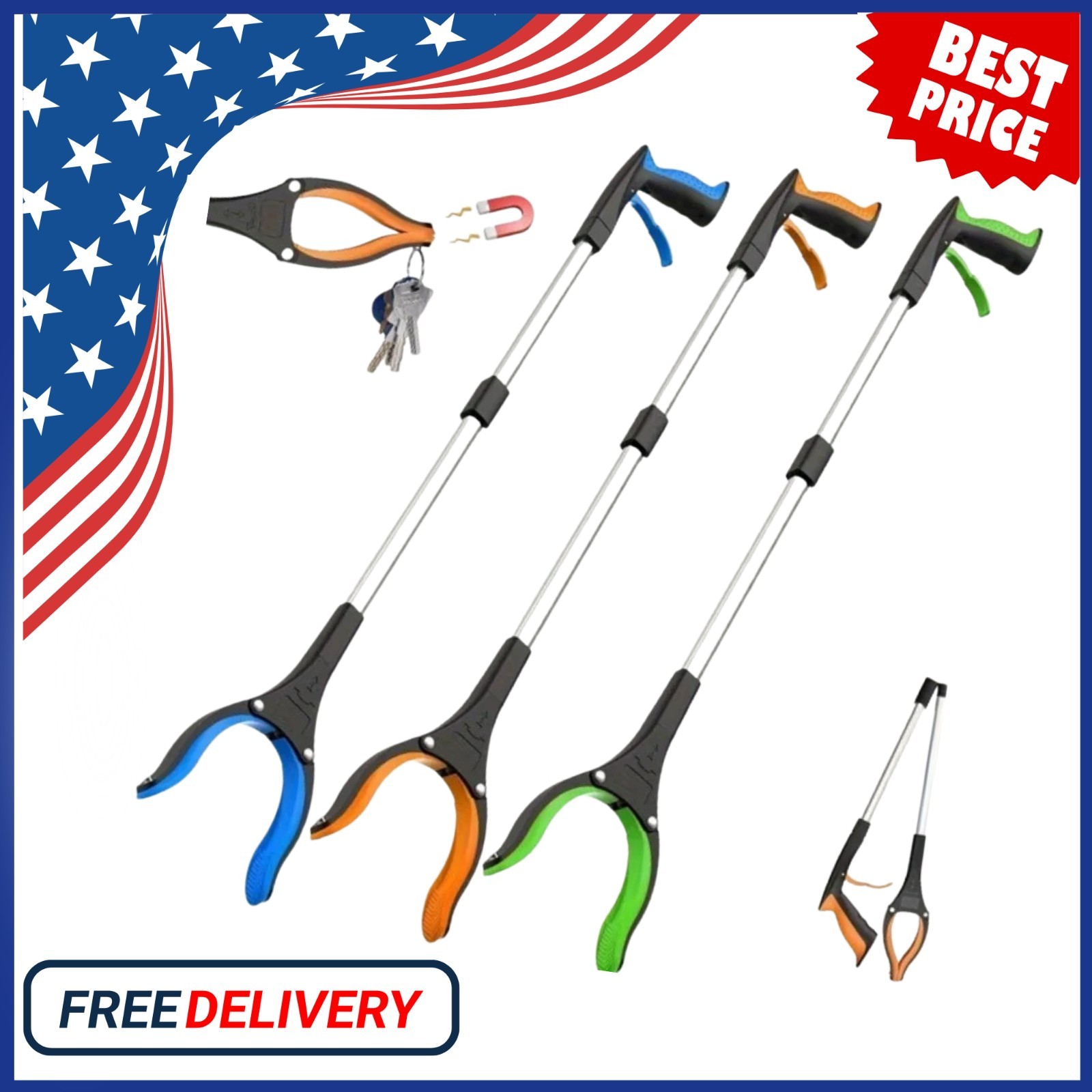 32 Inch Garbage Picker Gripper 360° Rotating Heavy Duty Elderly Grabber Tool USA