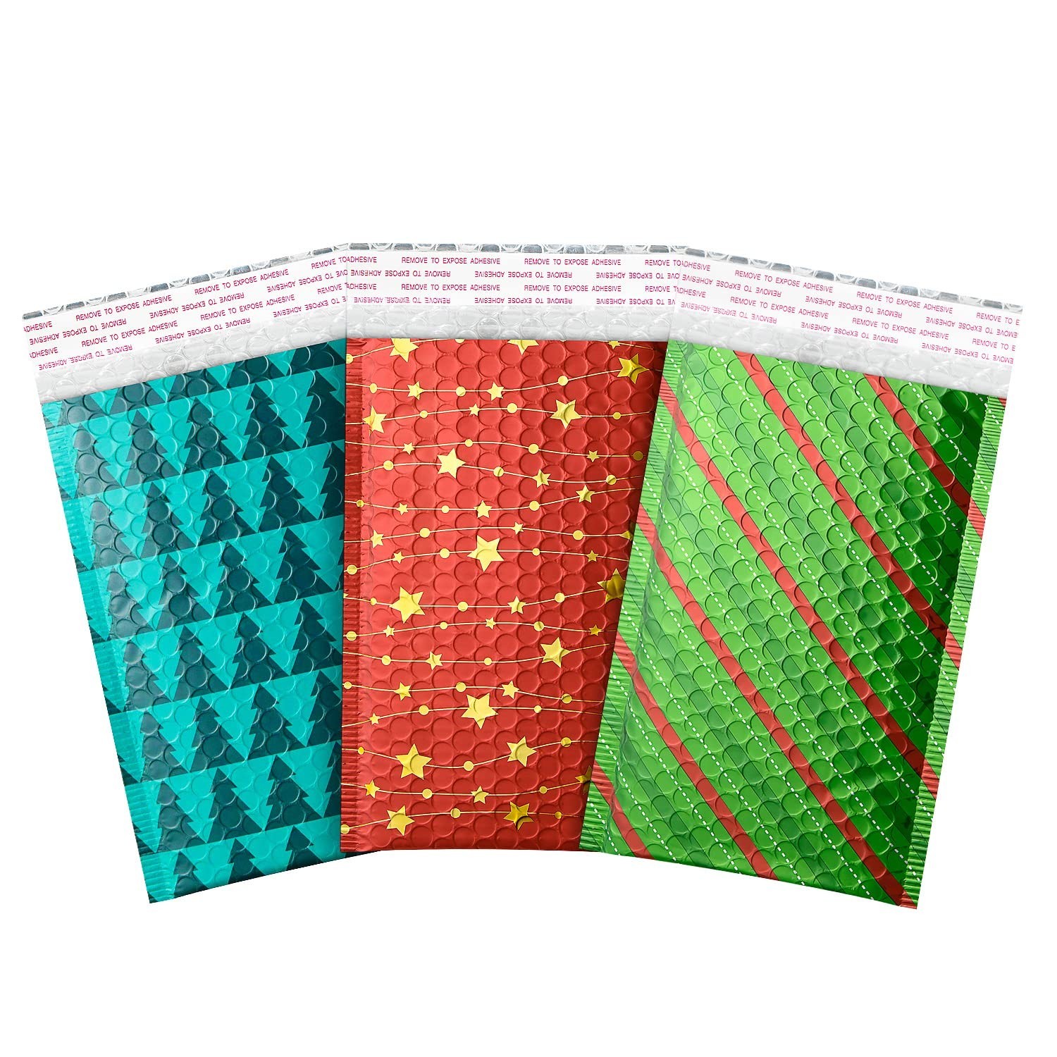 51 Pack Christmas 4x8 inch Poly Bubble Mailers Padded Envelopes Retailer Holi...