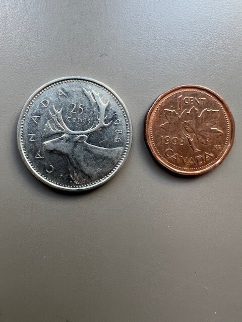 CANADA COIN x 2 = 1986 25c & 1998 1c