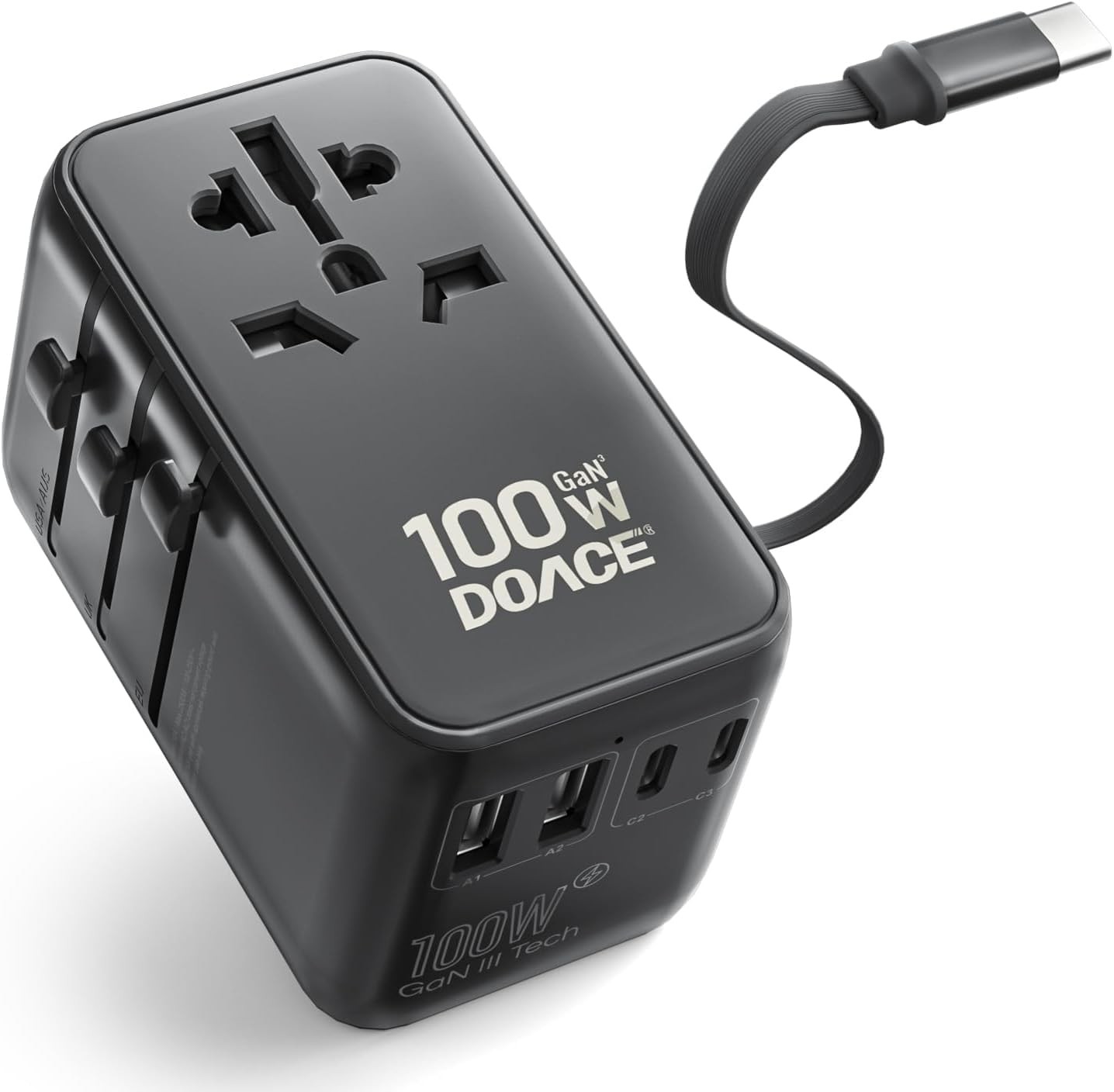DOACE 100W GaN Universal Travel Adapter, 6in1 International Power Adapter, Eu...