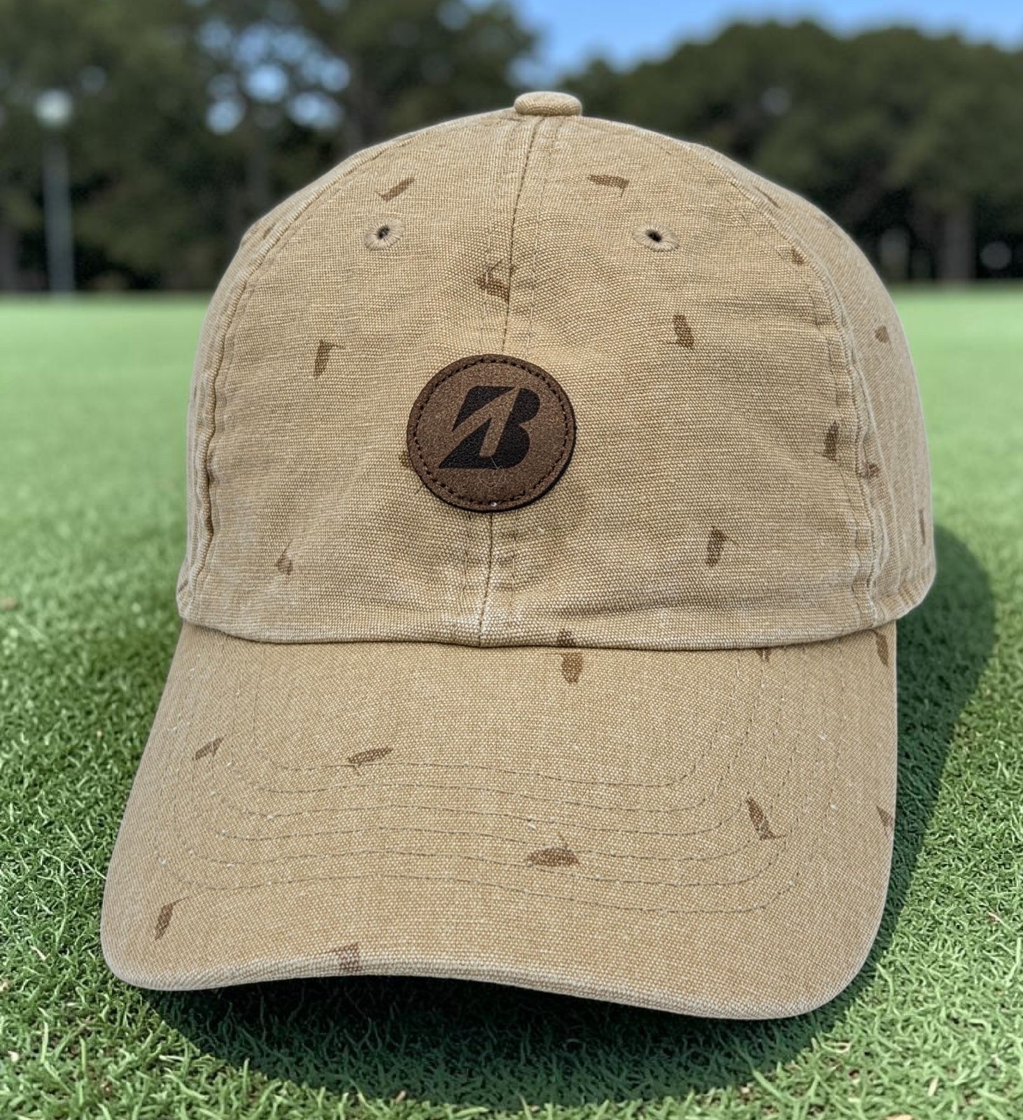 Bridgestone Golf Oceanside Flags Pattern Leather Patch Strapback Canvas Hat Cap