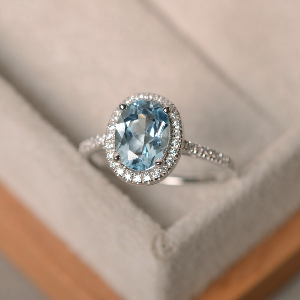 2.30Ct Oval Cut Natural Aquamarine Diamond Anniversary Ring 14K Solid White Gold