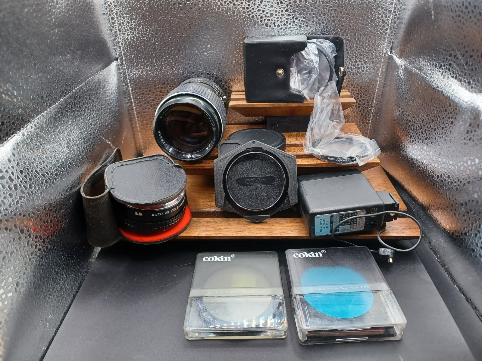 Vintage Film Camera Accessories Lot Cokin DeJUR Hanimex Lens Flash