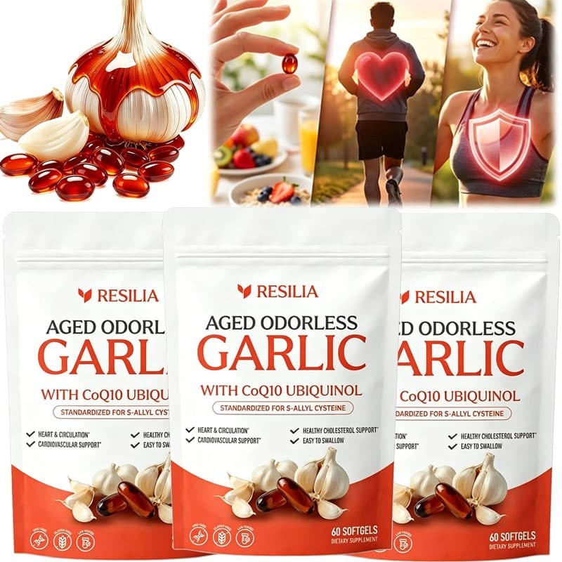 5x Resilia Garlic Extract 600mg Softgels (60 Count) Odorless Aged Garlic Extra