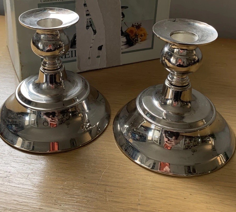 Pair of vintage Silver Plated Taper Candle Holders table centerpieces